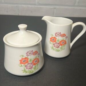 Vintage white porcelain cream and‎ sugar with floral design